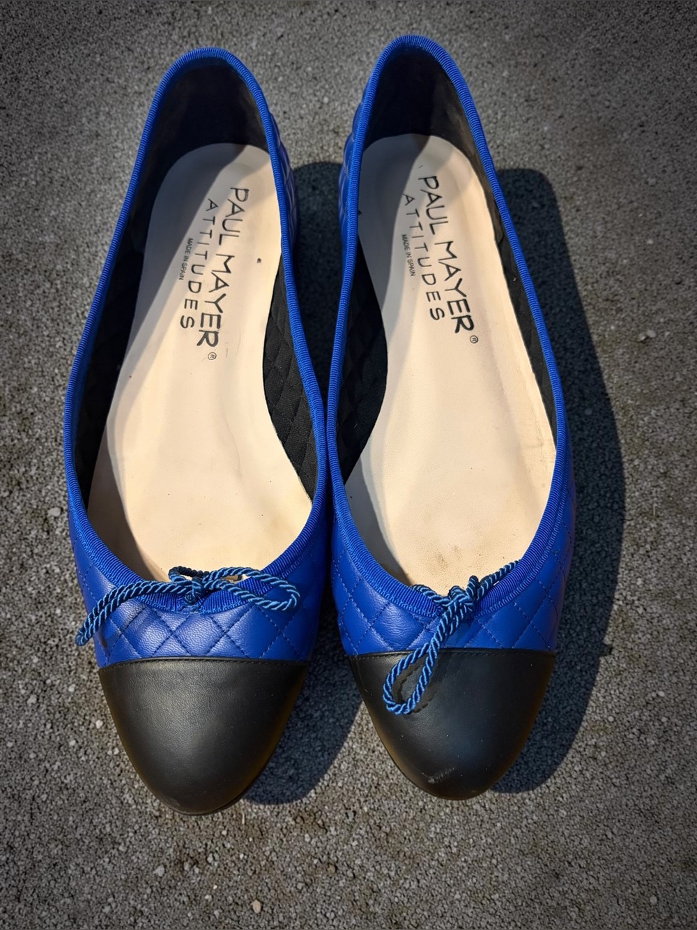 Paul Mayer Blue Quilted Ballet Flats with Black Cap Toe
